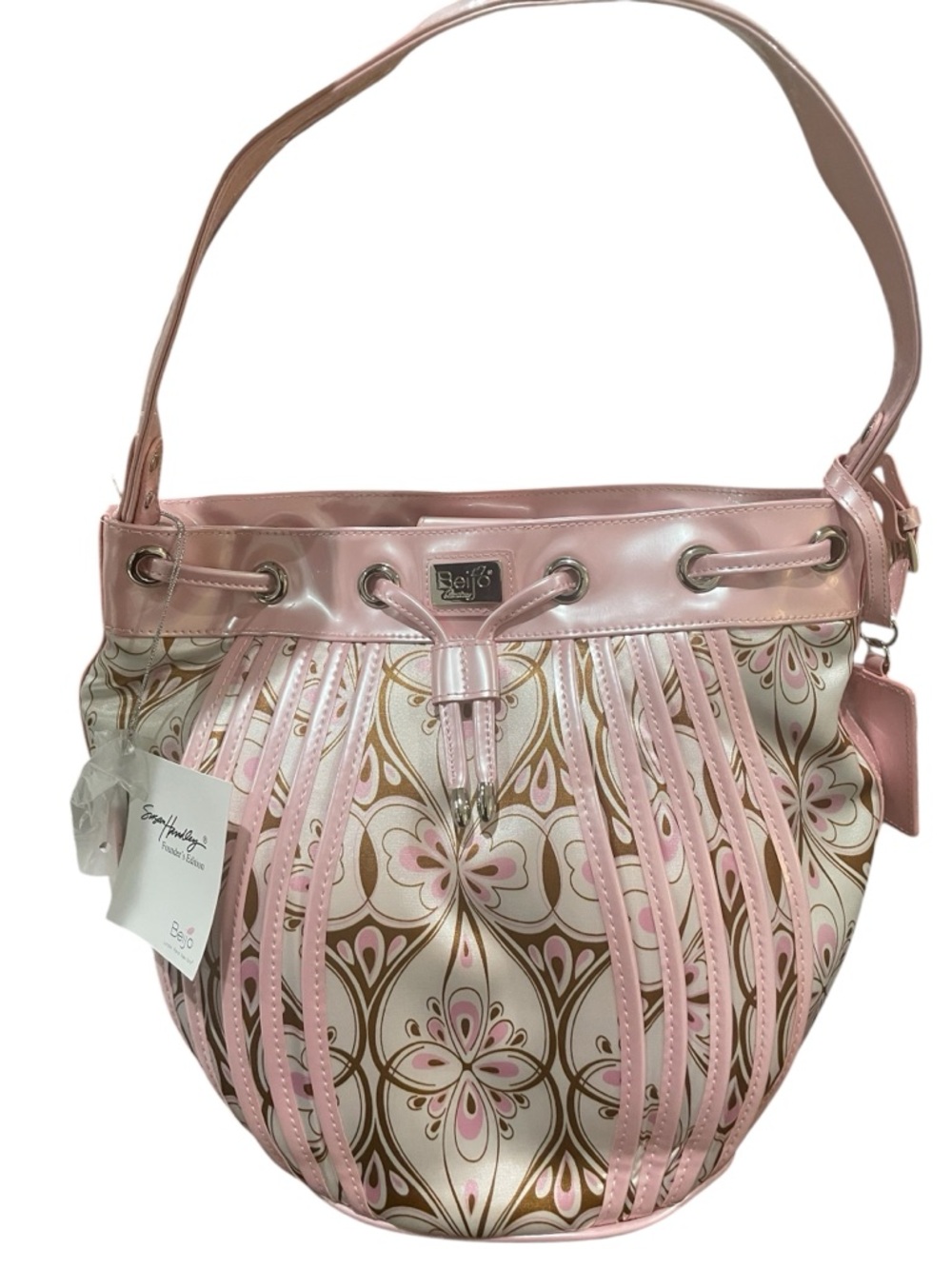 NWT Beijo Petal Pink Floral Satin & Patent Leather Tote + Wallet Set Y2K McBling